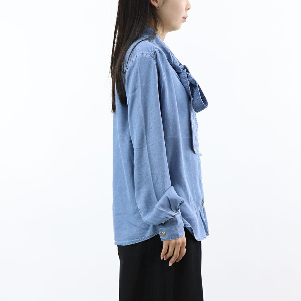 PINKO ブルー デニムシャツ ボウタイ リボンタイ 1J112R-A0CW