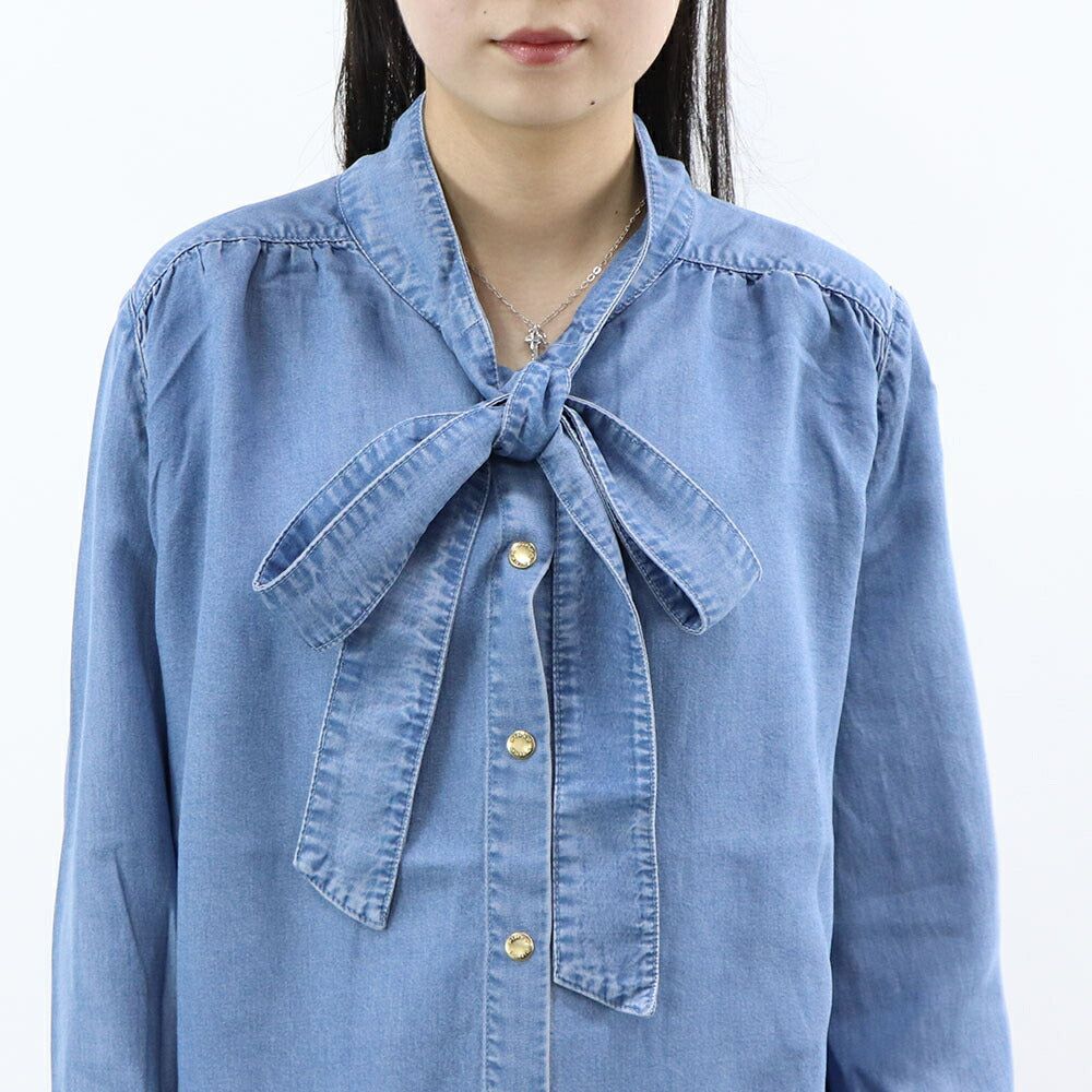 PINKO ブルー デニムシャツ ボウタイ リボンタイ 1J112R-A0CW