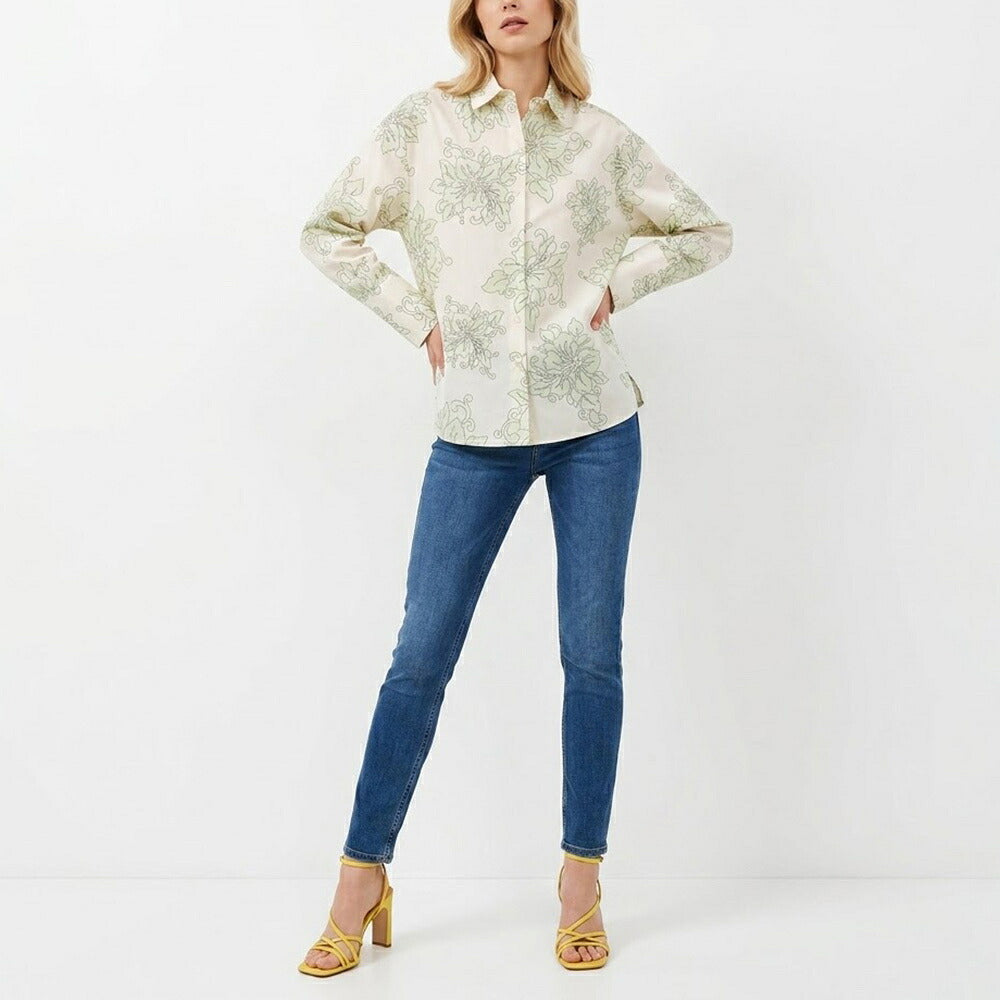 PINKO ピンコ レディース トップス シャツ・ブラウス ホワイト×グリーン コットン 花柄 コットンシャツ 1N1374-8514