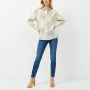 PINKO ピンコ レディース トップス シャツ・ブラウス ホワイト×グリーン コットン 花柄 コットンシャツ 1N1374-8514