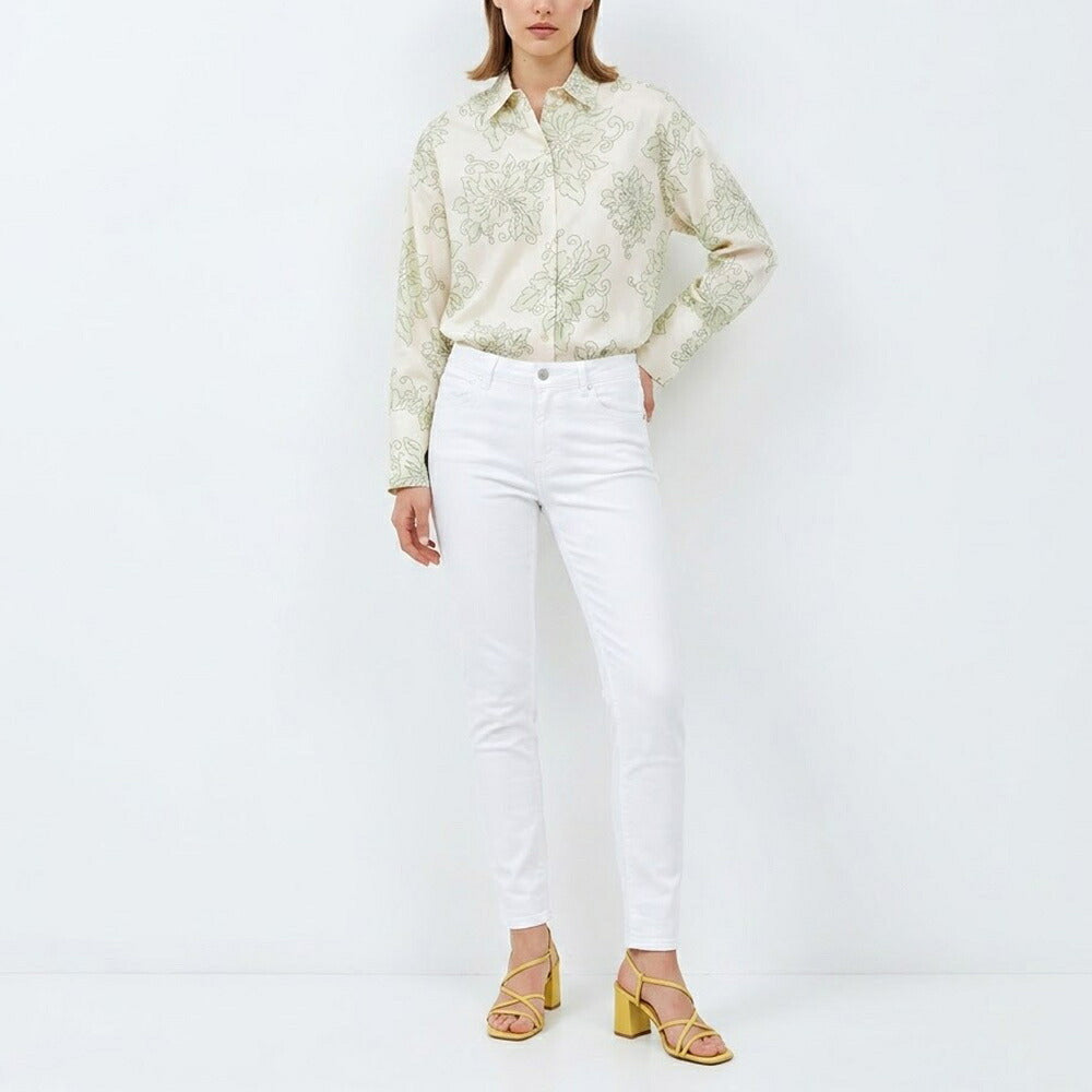 PINKO ピンコ レディース トップス シャツ・ブラウス ホワイト×グリーン コットン 花柄 コットンシャツ 1N1374-8514