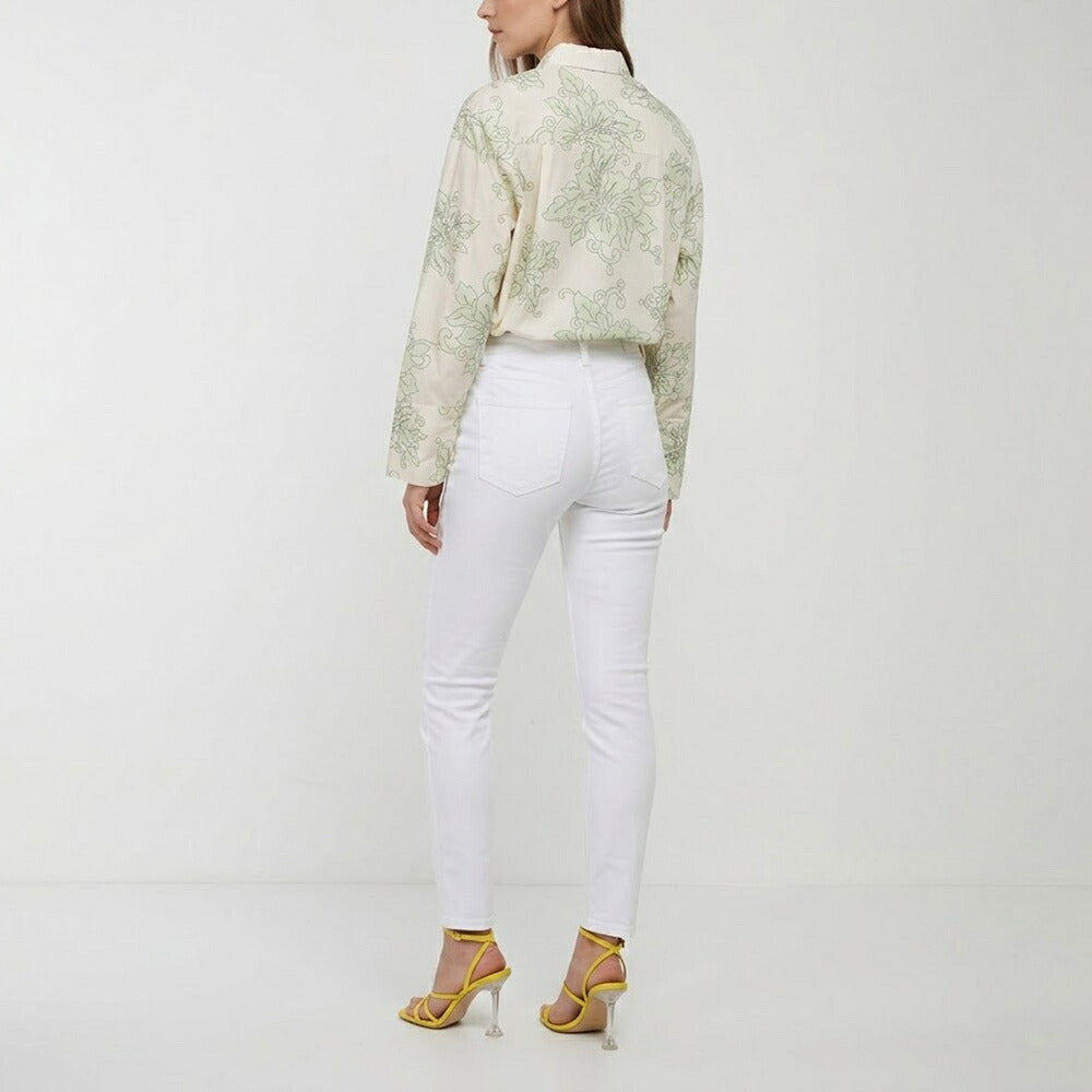 PINKO ピンコ レディース トップス シャツ・ブラウス ホワイト×グリーン コットン 花柄 コットンシャツ 1N1374-8514