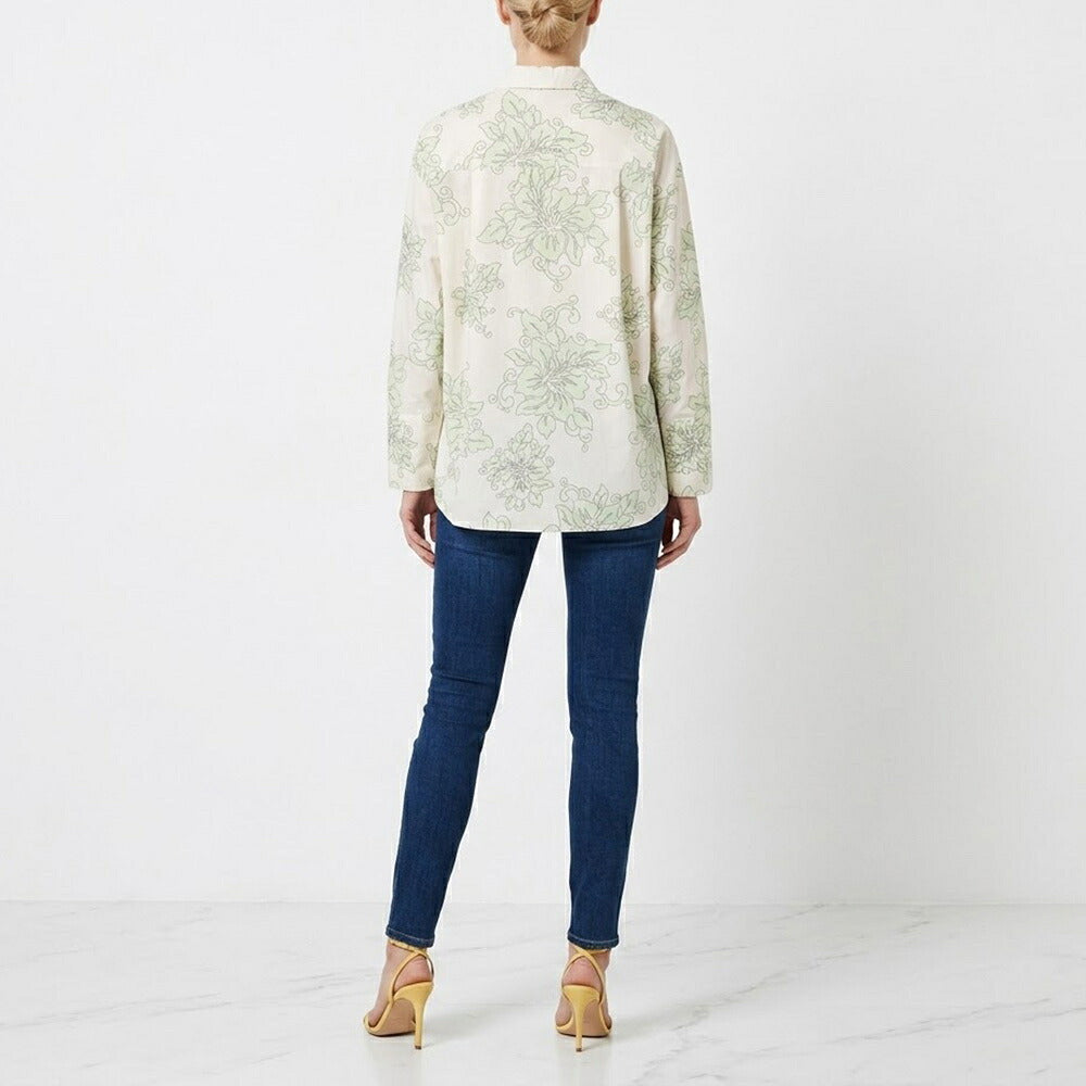 PINKO ピンコ レディース トップス シャツ・ブラウス ホワイト×グリーン コットン 花柄 コットンシャツ 1N1374-8514