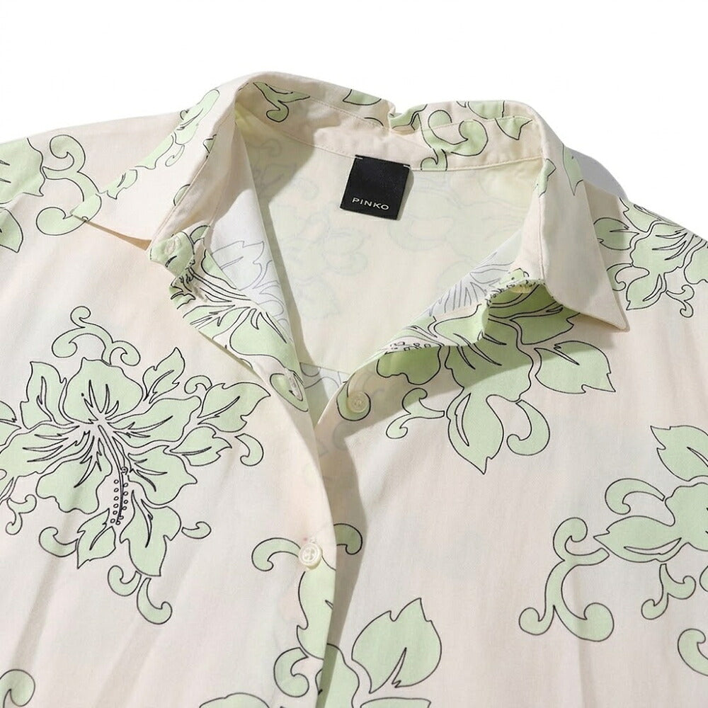 PINKO ピンコ レディース トップス シャツ・ブラウス ホワイト×グリーン コットン 花柄 コットンシャツ 1N1374-8514