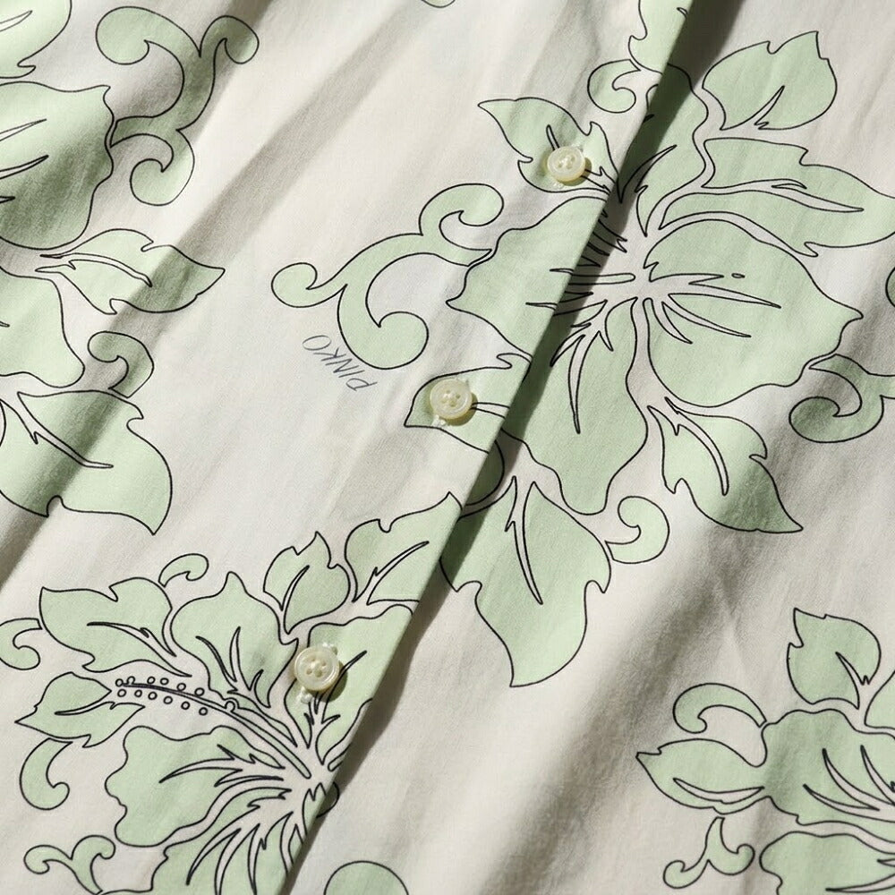 PINKO ピンコ レディース トップス シャツ・ブラウス ホワイト×グリーン コットン 花柄 コットンシャツ 1N1374-8514