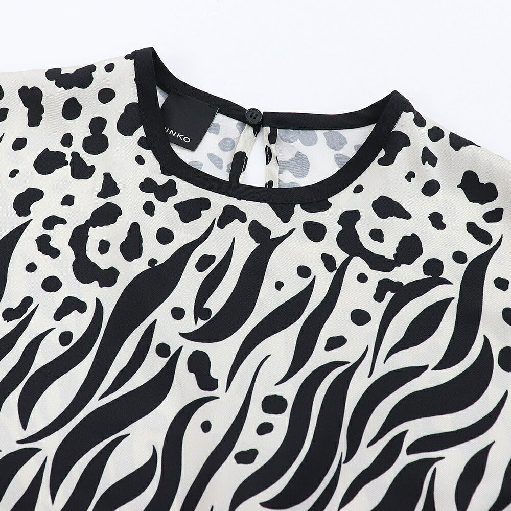 PINKO ピンコ レディース トップス Tシャツ・カットソー ホワイト×ブラック ポリエステル アニマル柄 長袖 1G14R7-7949
