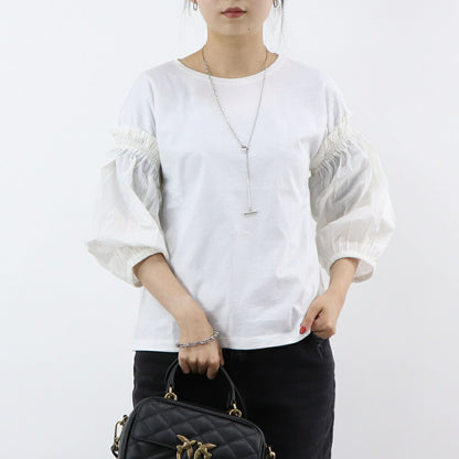 PINKO Tシャツ ホワイト 袖切り替え 長袖 1G15TH-Y6EV