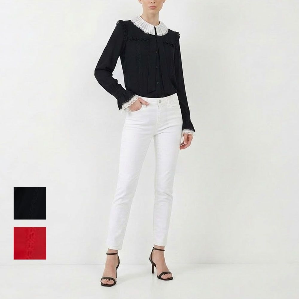 PINKO ピンコ レディース トップス シャツ・ブラウス レッド ブラック レーヨン ボウタイブラウス レース 1G16NA-Y6ZV
