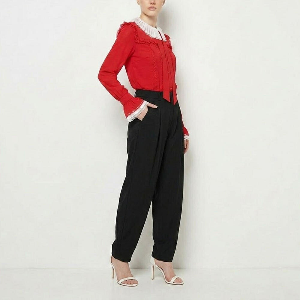 PINKO ピンコ レディース トップス シャツ・ブラウス レッド ブラック レーヨン ボウタイブラウス レース 1G16NA-Y6ZV