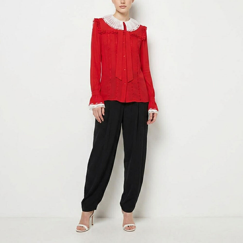PINKO ピンコ レディース トップス シャツ・ブラウス レッド ブラック レーヨン ボウタイブラウス レース 1G16NA-Y6ZV