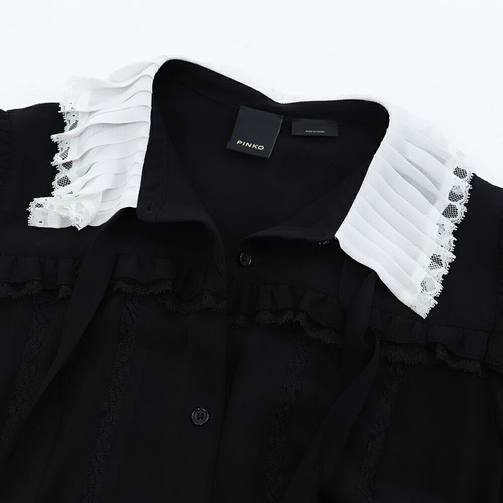 PINKO ピンコ レディース トップス シャツ・ブラウス レッド ブラック レーヨン ボウタイブラウス レース 1G16NA-Y6ZV