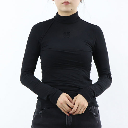 PINKO Tシャツ ブラック タートルネック ロゴ シースルー 長袖 1G16TG-Y7D2
