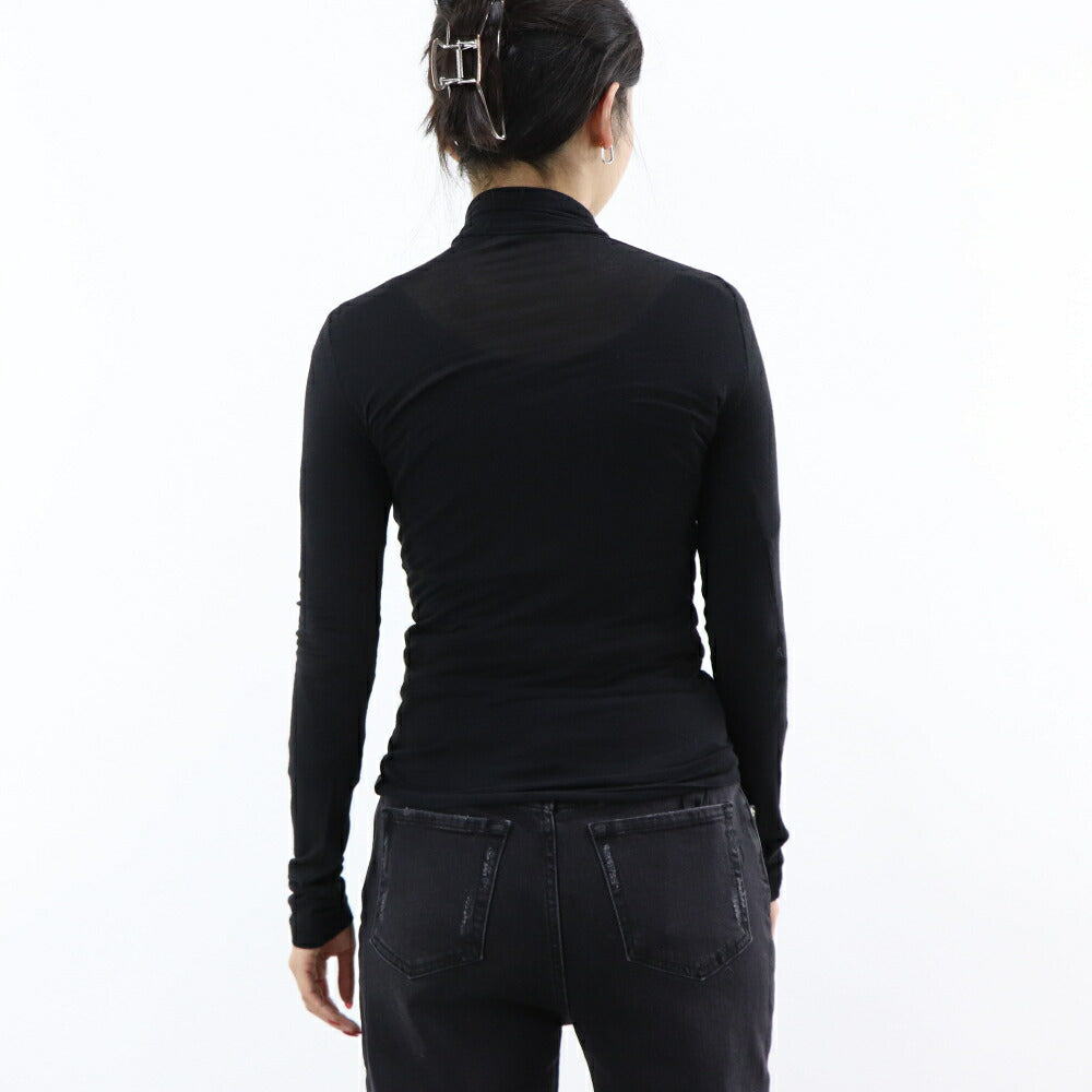 PINKO Tシャツ ブラック タートルネック ロゴ シースルー 長袖 1G16TG-Y7D2