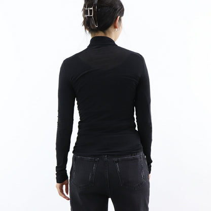 PINKO Tシャツ ブラック タートルネック ロゴ シースルー 長袖 1G16TG-Y7D2