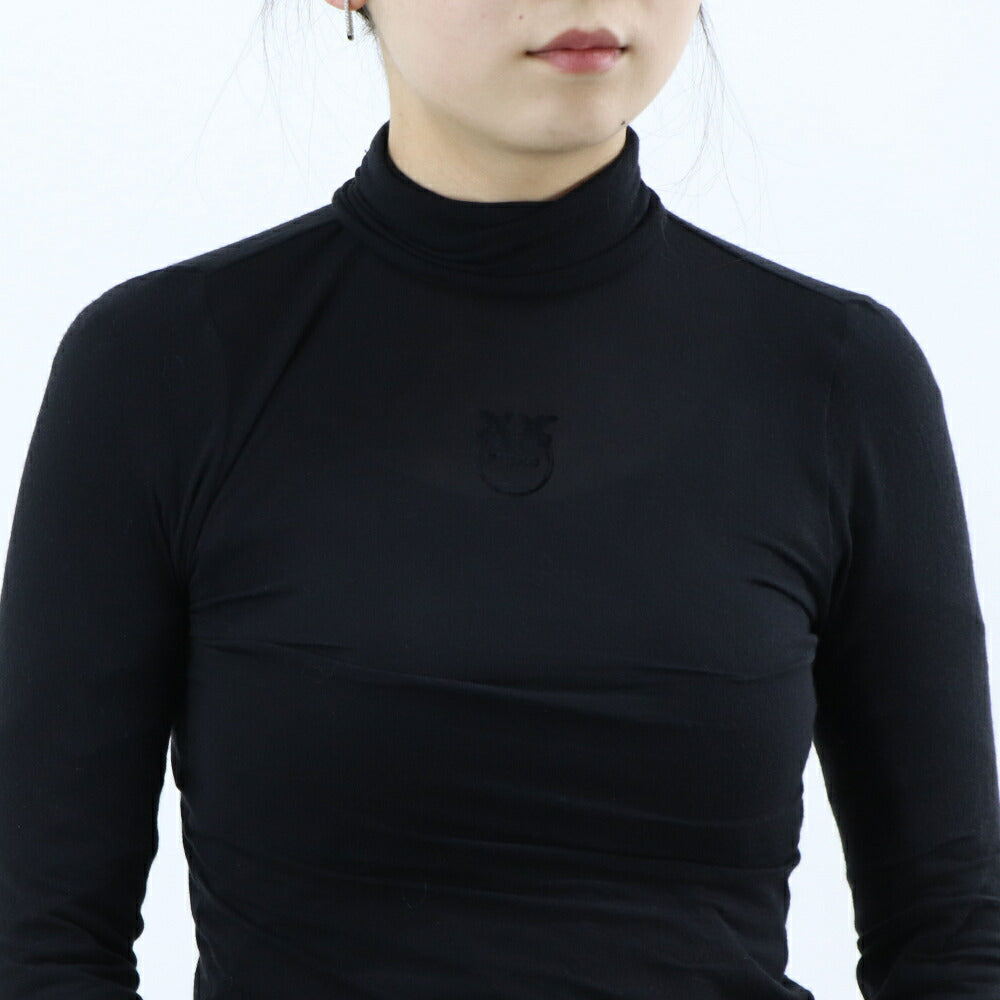 PINKO Tシャツ ブラック タートルネック ロゴ シースルー 長袖 1G16TG-Y7D2