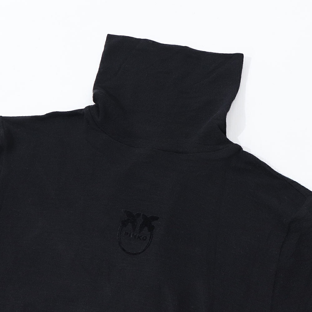 PINKO Tシャツ ブラック タートルネック ロゴ シースルー 長袖 1G16TG-Y7D2