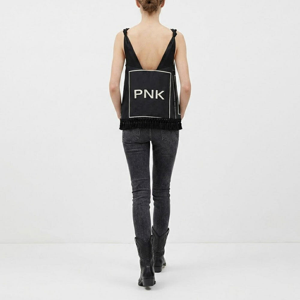 PINKO ピンコ レディース トップス キャミソール・タンクトップ・ノースリーブ ブラック レーヨン フリンジ付き 1Q103H-8120