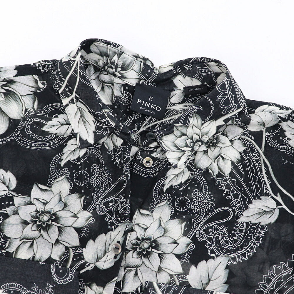PINKO ピンコ レディース ワンピース ブラック コットン 総柄 シアー シャツワンピース 1Q10DC-A084