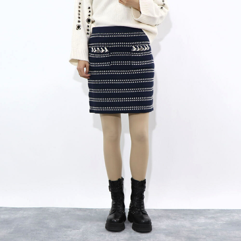 PINKO スカート ネイビー ニットミニスカート 1G16Y0-Y7T2