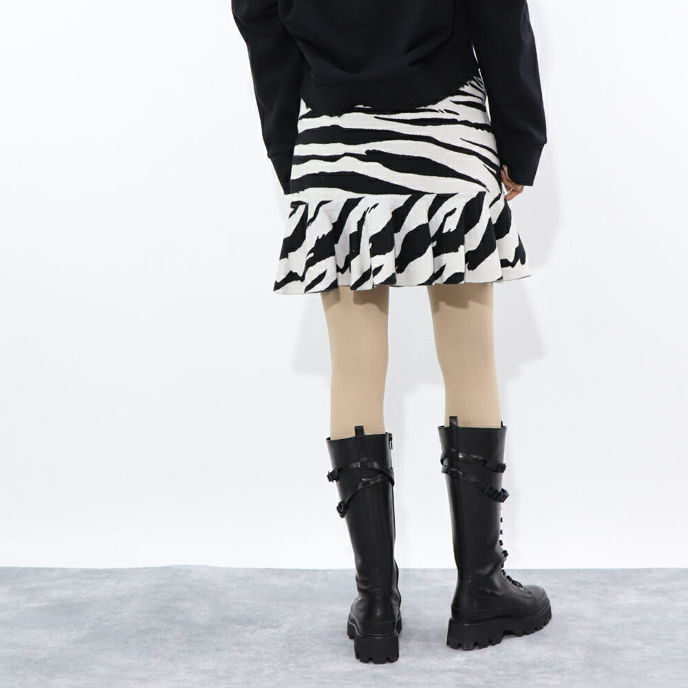 PINKO ホワイト×ブラック ゼブラ柄 ミニスカート ロゴ 刺繍 1G17N4-Y81Y