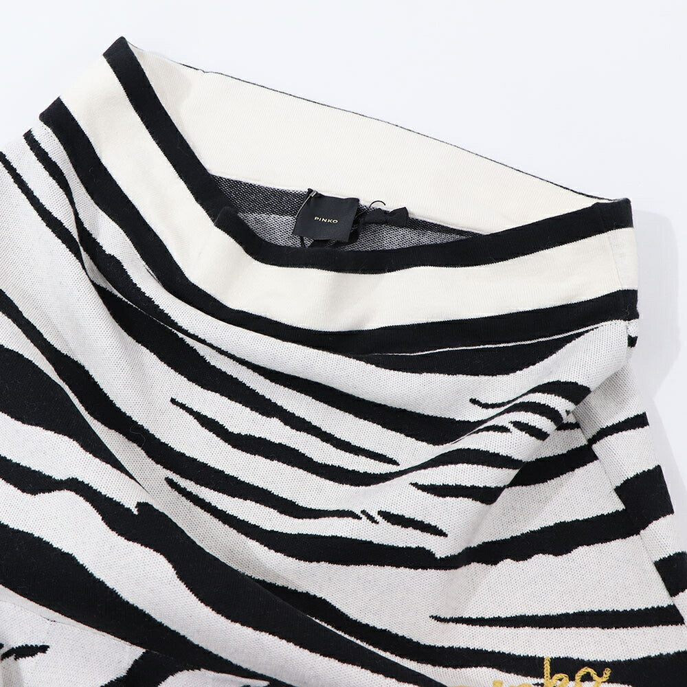 PINKO ホワイト×ブラック ゼブラ柄 ミニスカート ロゴ 刺繍 1G17N4-Y81Y
