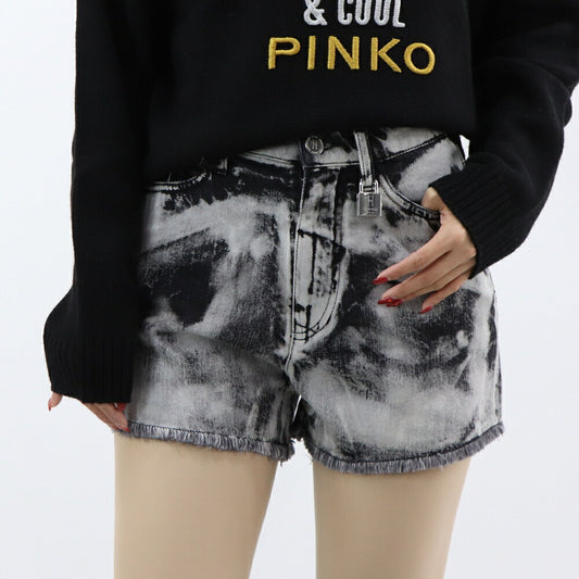 PINKO ショートパンツ ブラック×ホワイト タイダイ柄 南京錠 1Q1031-Y6A8