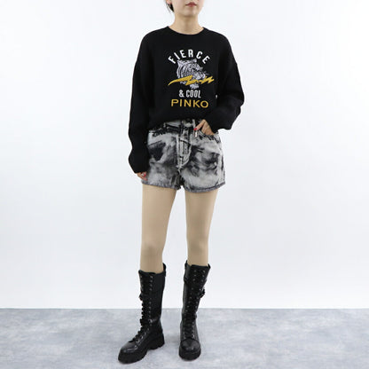 PINKO ショートパンツ ブラック×ホワイト タイダイ柄 南京錠 1Q1031-Y6A8