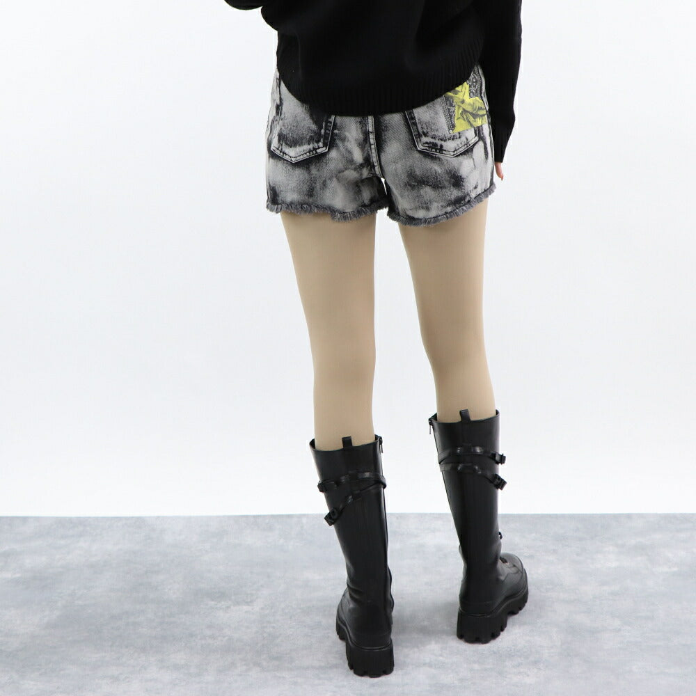 PINKO ショートパンツ ブラック×ホワイト タイダイ柄 南京錠 1Q1031-Y6A8