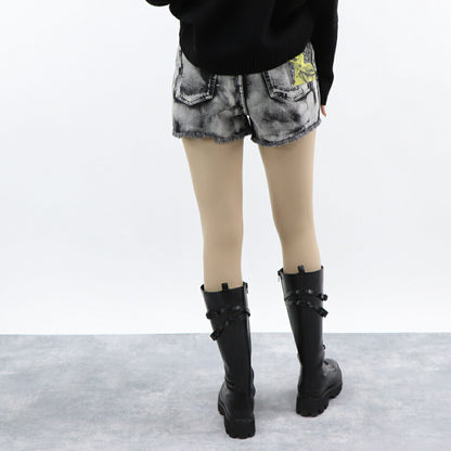 PINKO ショートパンツ ブラック×ホワイト タイダイ柄 南京錠 1Q1031-Y6A8