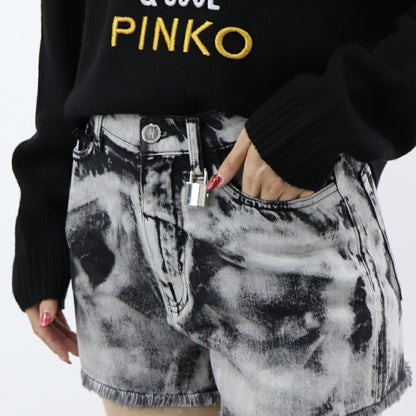 PINKO ショートパンツ ブラック×ホワイト タイダイ柄 南京錠 1Q1031-Y6A8