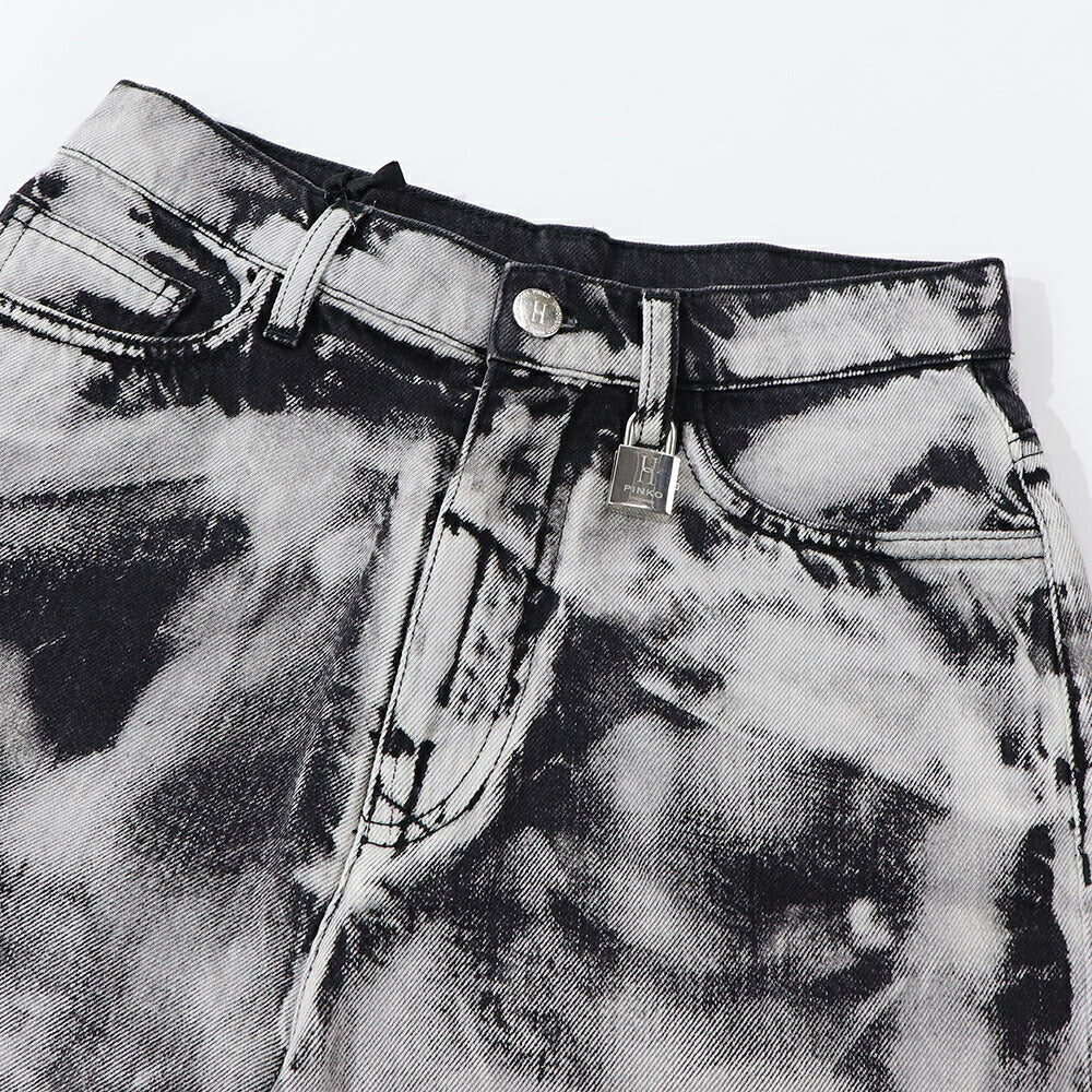 PINKO ショートパンツ ブラック×ホワイト タイダイ柄 南京錠 1Q1031-Y6A8