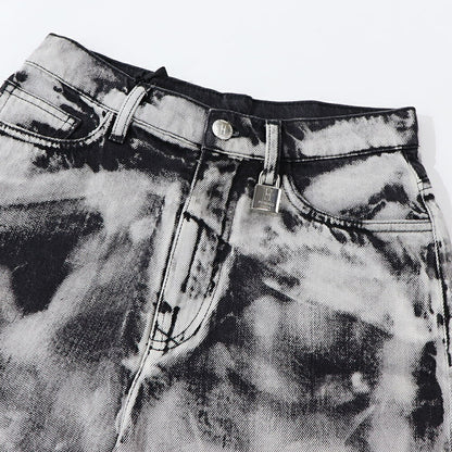 PINKO ショートパンツ ブラック×ホワイト タイダイ柄 南京錠 1Q1031-Y6A8