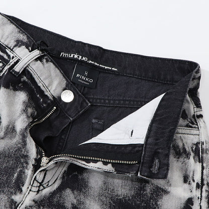 PINKO ショートパンツ ブラック×ホワイト タイダイ柄 南京錠 1Q1031-Y6A8