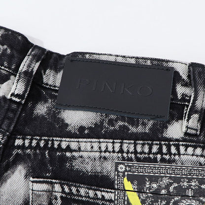 PINKO ショートパンツ ブラック×ホワイト タイダイ柄 南京錠 1Q1031-Y6A8