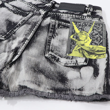 PINKO ショートパンツ ブラック×ホワイト タイダイ柄 南京錠 1Q1031-Y6A8