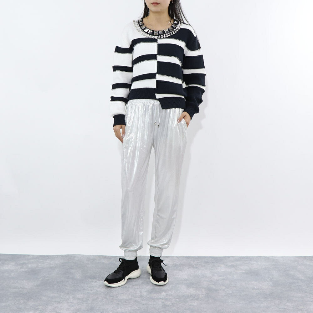PINKO ロングパンツ ホワイト キラキラ サテン 1C106L-7969