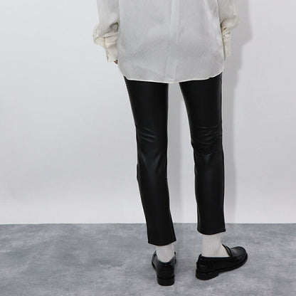 PINKO ロングパンツ ブラック レザー風 1G15KT-Y6GQ