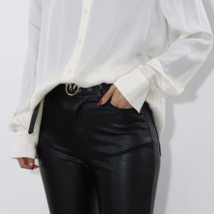 PINKO ロングパンツ ブラック レザー風 1G15KT-Y6GQ