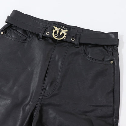 PINKO ロングパンツ ブラック レザー風 1G15KT-Y6GQ