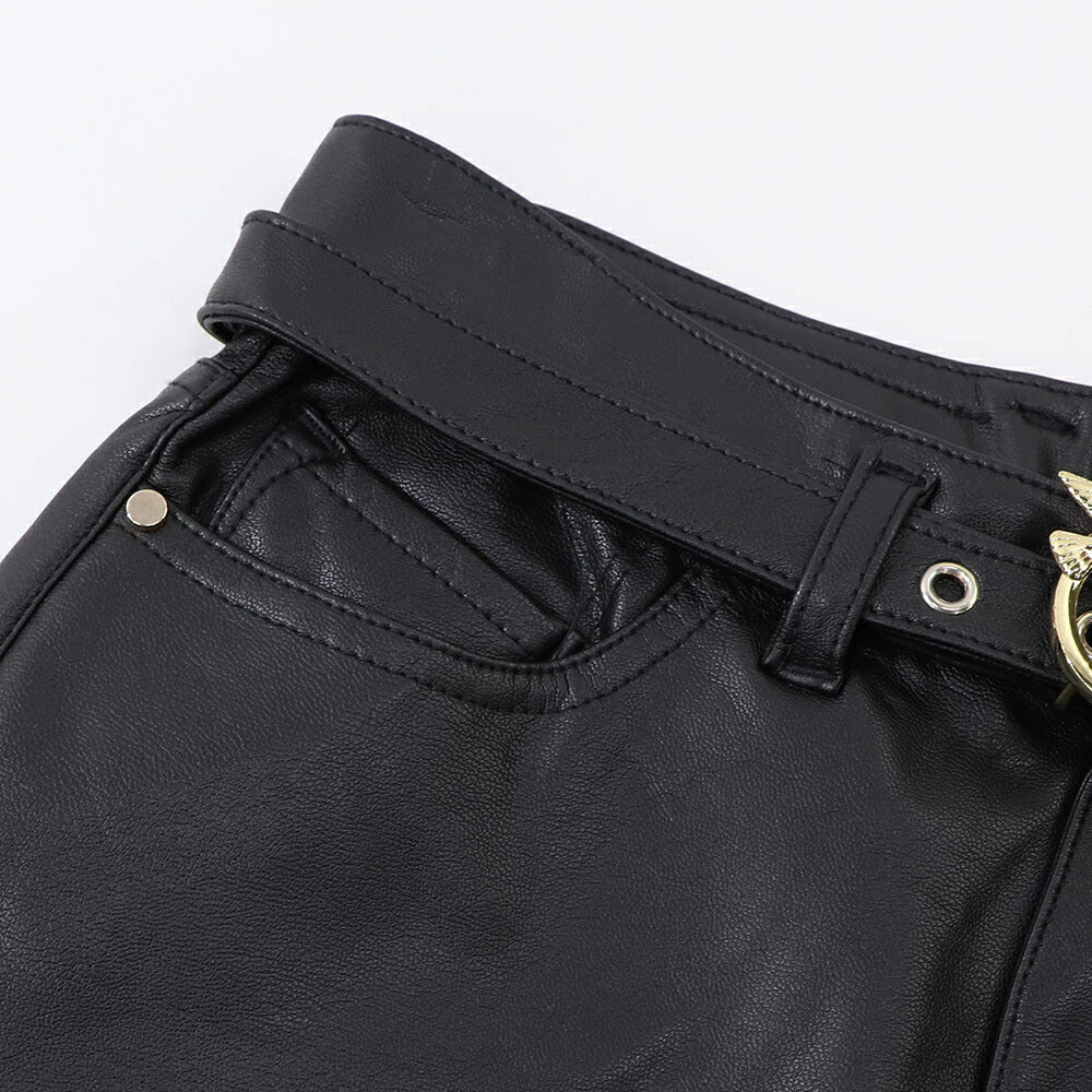 PINKO ロングパンツ ブラック レザー風 1G15KT-Y6GQ