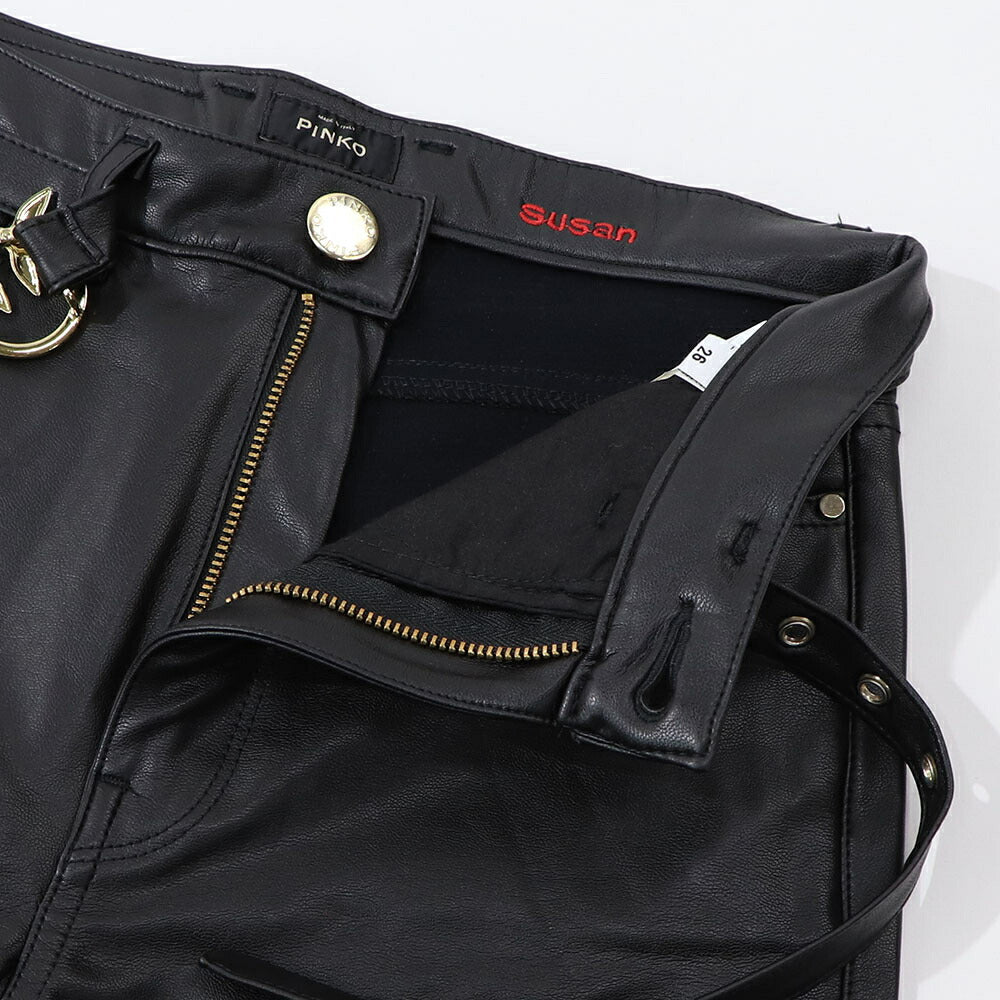 PINKO ロングパンツ ブラック レザー風 1G15KT-Y6GQ
