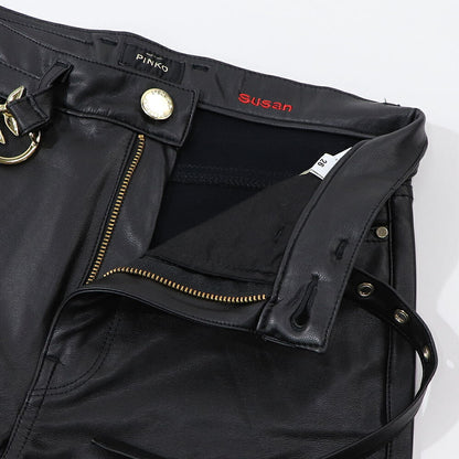 PINKO ロングパンツ ブラック レザー風 1G15KT-Y6GQ