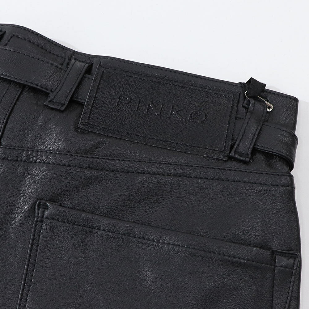 PINKO ロングパンツ ブラック レザー風 1G15KT-Y6GQ