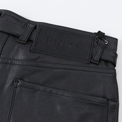 PINKO ロングパンツ ブラック レザー風 1G15KT-Y6GQ