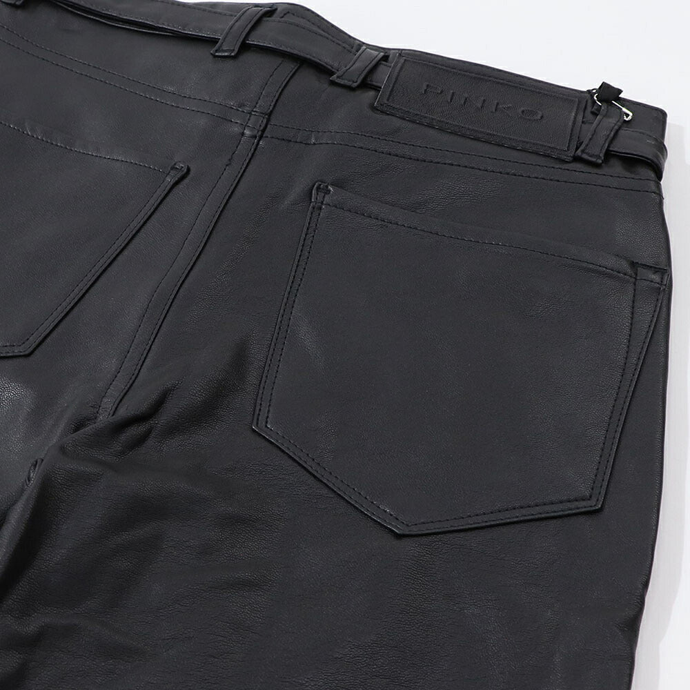 PINKO ロングパンツ ブラック レザー風 1G15KT-Y6GQ