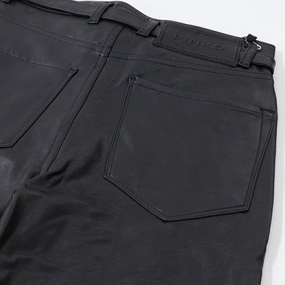 PINKO ロングパンツ ブラック レザー風 1G15KT-Y6GQ
