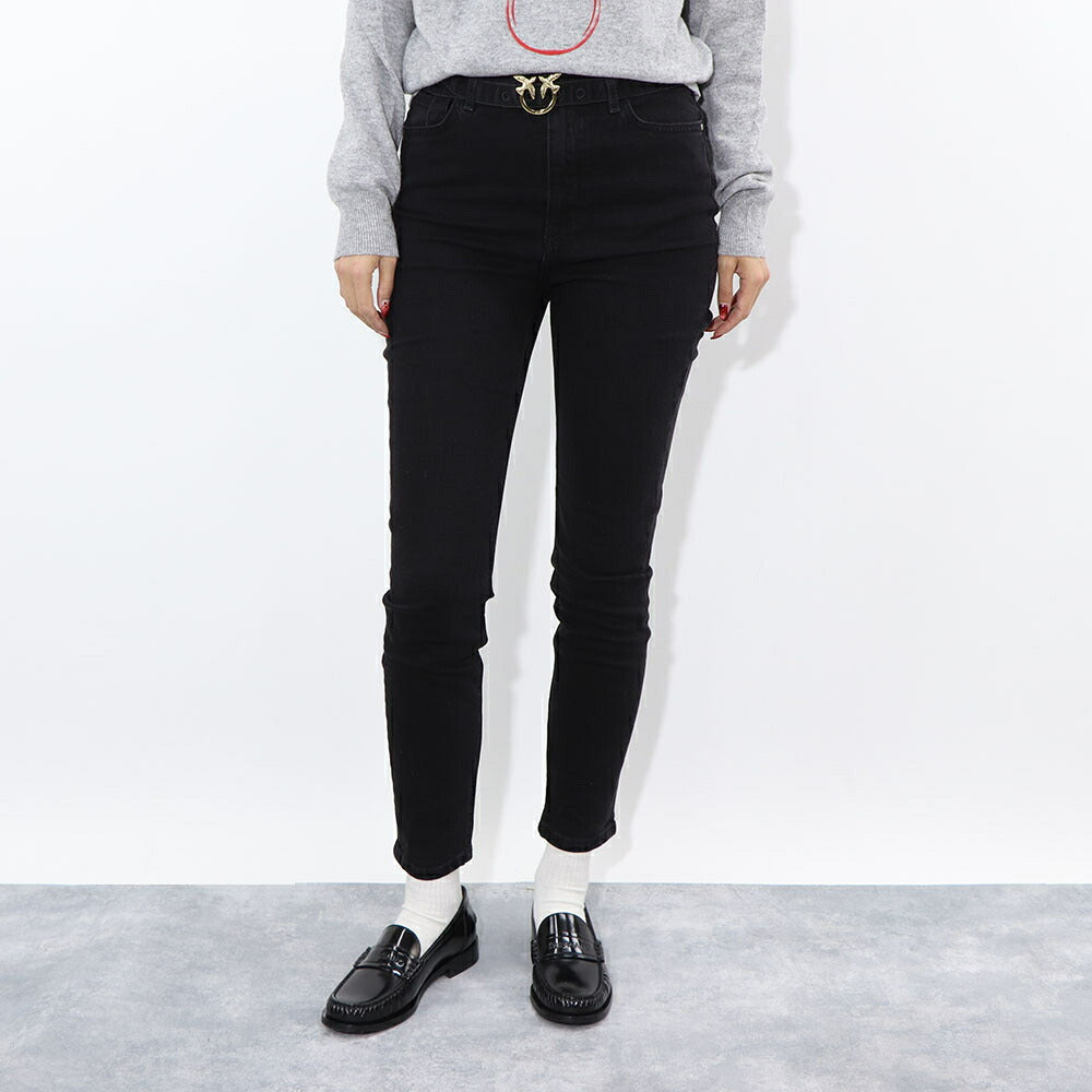 PINKO ロングパンツ ブラック ベルト付き 1J10GH-Y6FE
