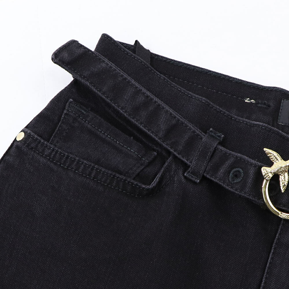 PINKO ロングパンツ ブラック ベルト付き 1J10GH-Y6FE