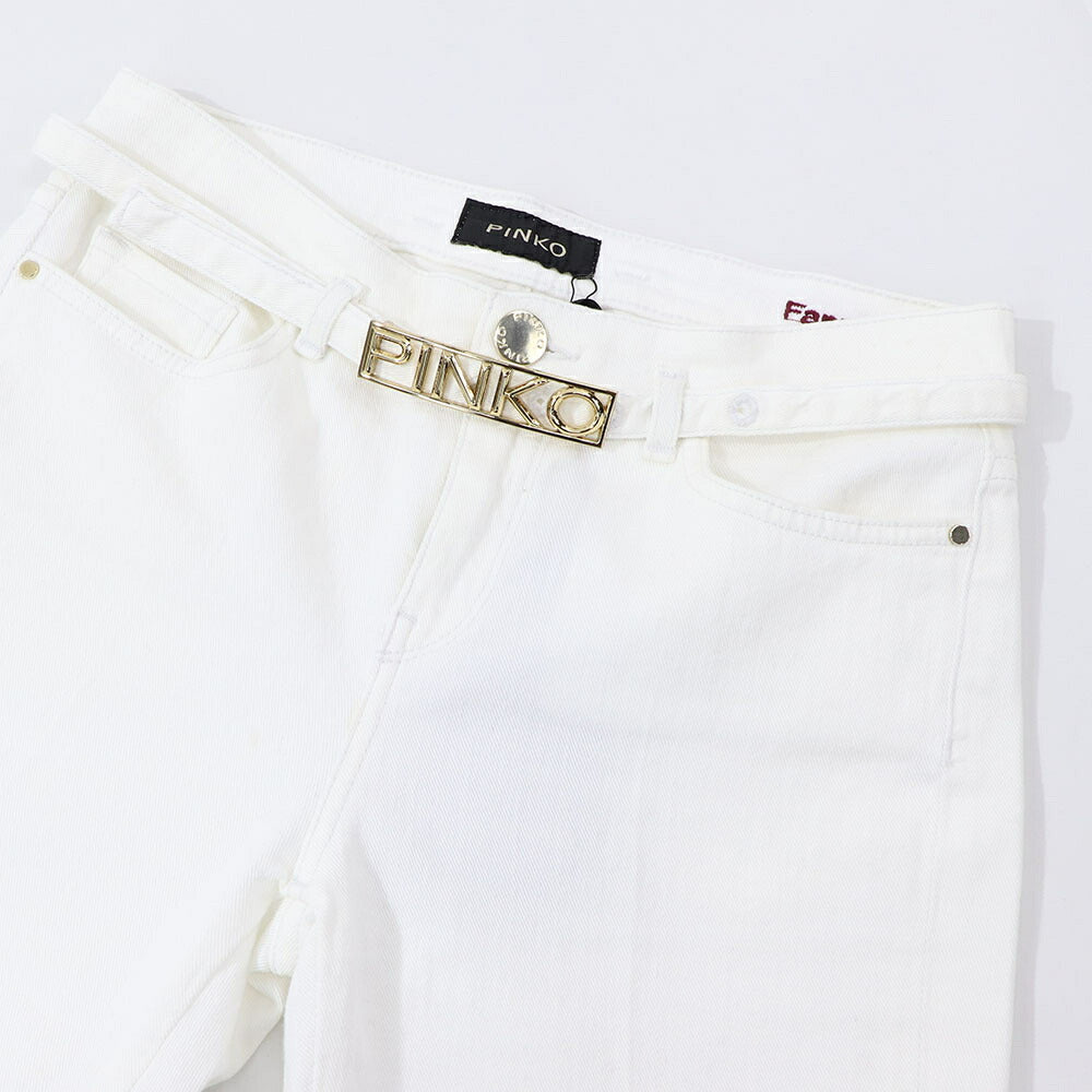 PINKO ロングパンツ ホワイト  ベルト付き 1J10KU-Y62N