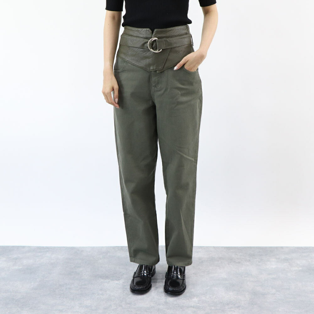 PINKO ボトムス ロングパンツ カーキ ベルト付き アンクルパンツ 1J10V8-Y882